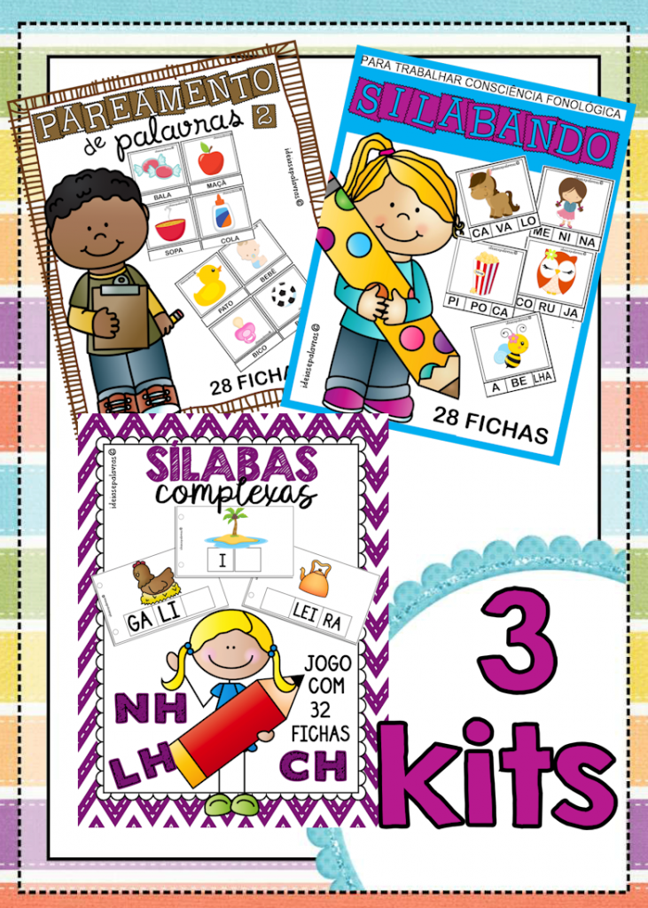 Pacote com 3 Jogos Pedagógicos |  Silabando - Complexas Nh, Ch, Lh - Pareamento 2  para Alfabetização e Letramento