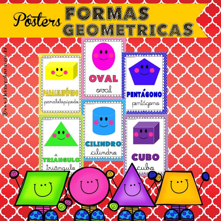 16 Pôsteres Formas Geométricas A4 para Decoração de Sala de Aula