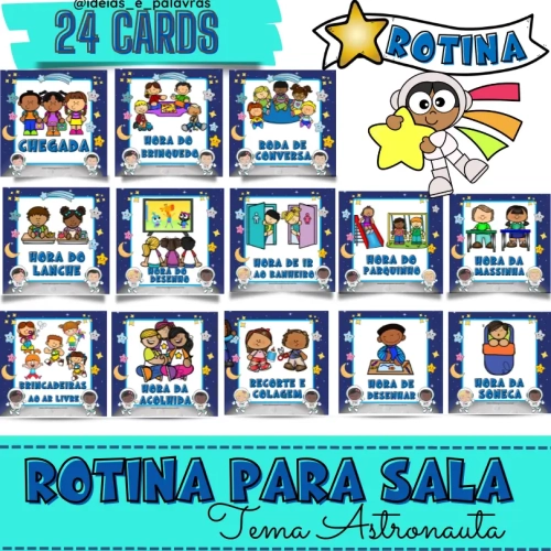 24 cards de rotina para sala de aula - tema astronauta