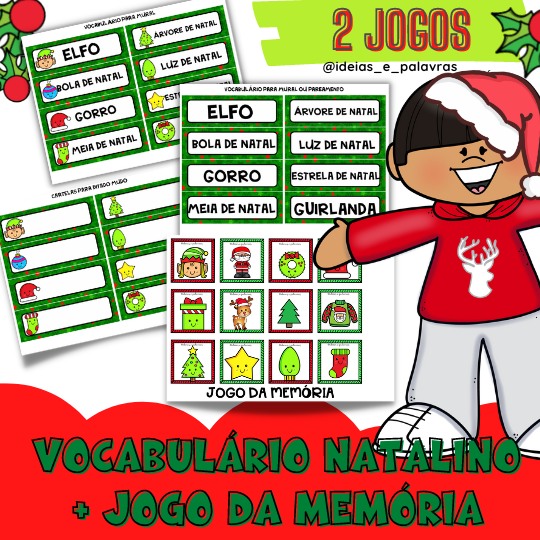 Vocabulário Natalino + Jogo da Memória | Atividade para Alfabetização |  Atividades de Alfabetização , Jogos Pedagógicos, Apostilas , Pôsteres para  Educação Infantil