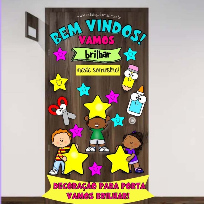 Decoração de Porta de Sala de aula Vamos Brilhar: Educação Infantil